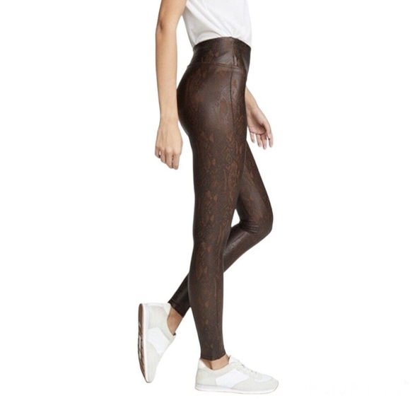 Spanx Snakeskin Faux Leather Leggings Brown Size L - Picture 1 of 6